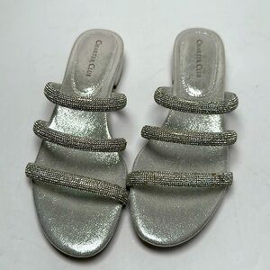 CHARTER CLUB Sunnyy Evening Sandals Women’s 7.5 Rhinestone Silver Low Heel Shoes